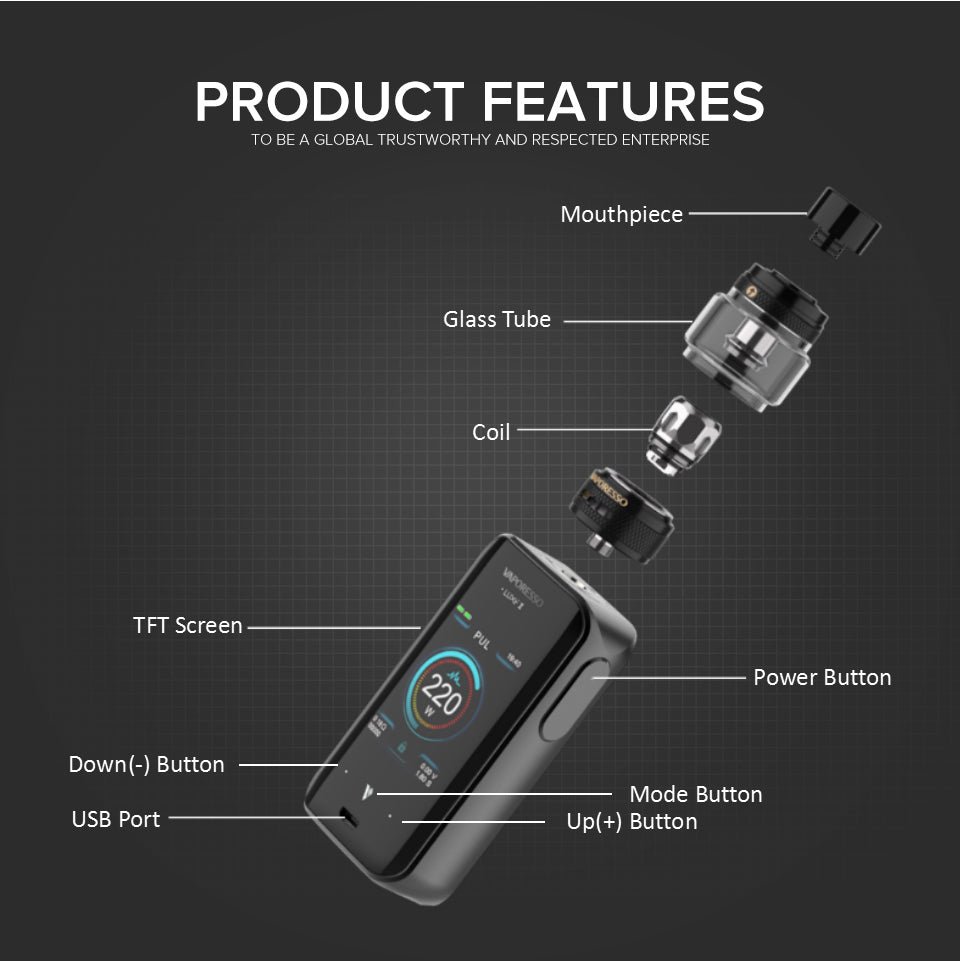 vaporesso luxe ii 220w touch screen kit with 8ml nrg s tank (luxe 2) vaporesso luxe ii 220w touch screen kit with 8ml nrg s tank (luxe 2)
